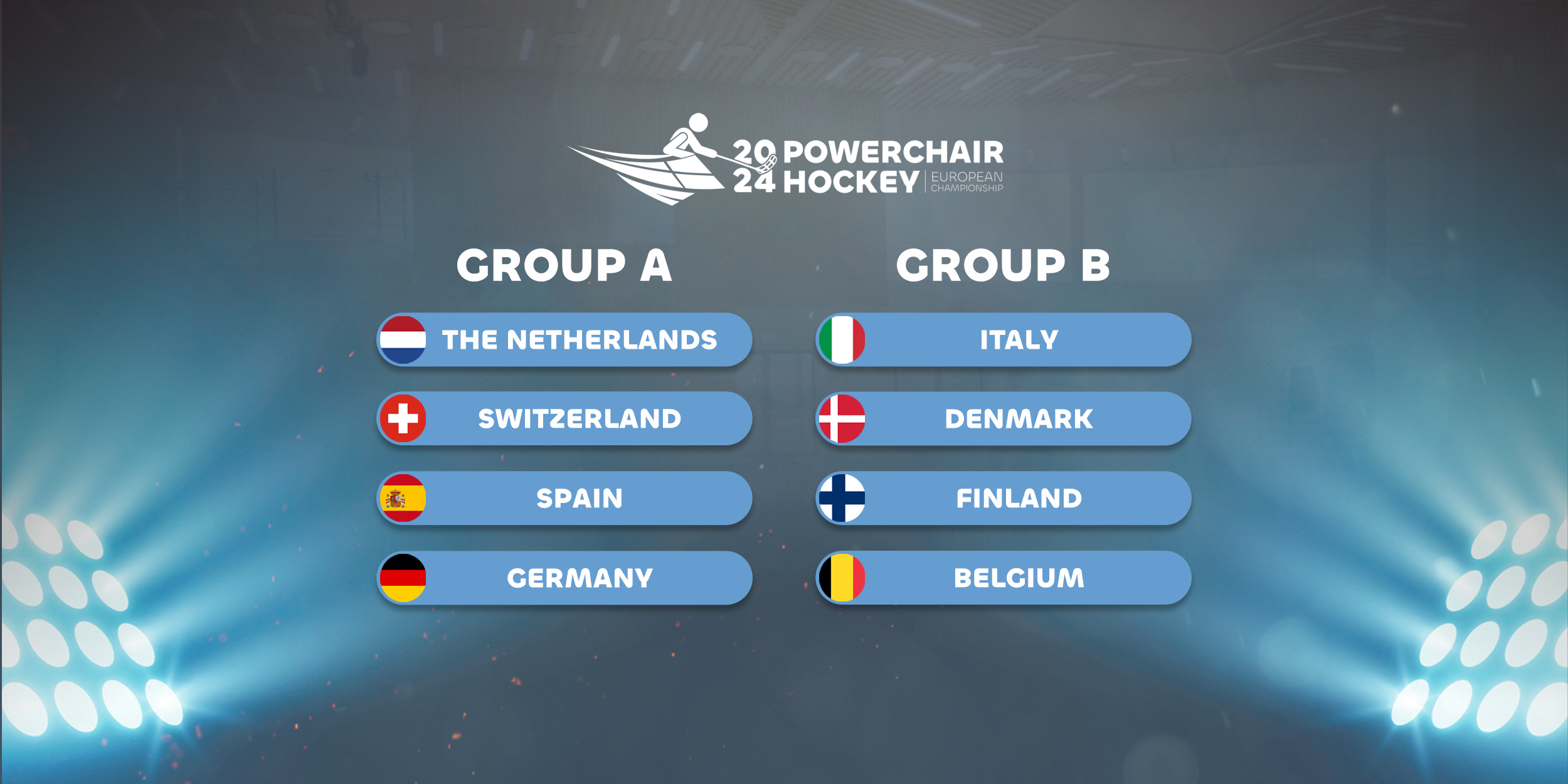 the groups of the European Championship, with in Group A The Netherlands, Switzerland, Spain and Germany. In Group B we find Italy, Denmark, Finland and Belgium.
